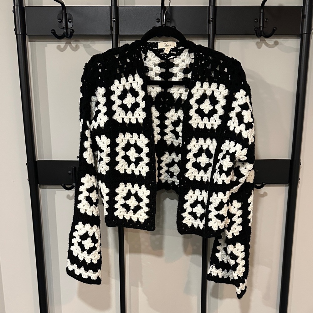 Elan Black and White Crochet Sweater